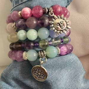 Genuine Gemstone Stackable Bracelets set of 5